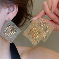 Luxury Copper Diamond Hollow Sequin Stud Earrings With Silver Posts, Minimalist European Style view 1