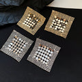 Luxury Copper Diamond Hollow Sequin Stud Earrings With Silver Posts, Minimalist European Style view 2