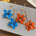 Vintage Iron Enamel Flower Pendant Drop Earrings With Silver Pins, Artistic Statement Floral Design view 2