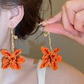 Vintage Iron Enamel Flower Pendant Drop Earrings With Silver Pins, Artistic Statement Floral Design view 3