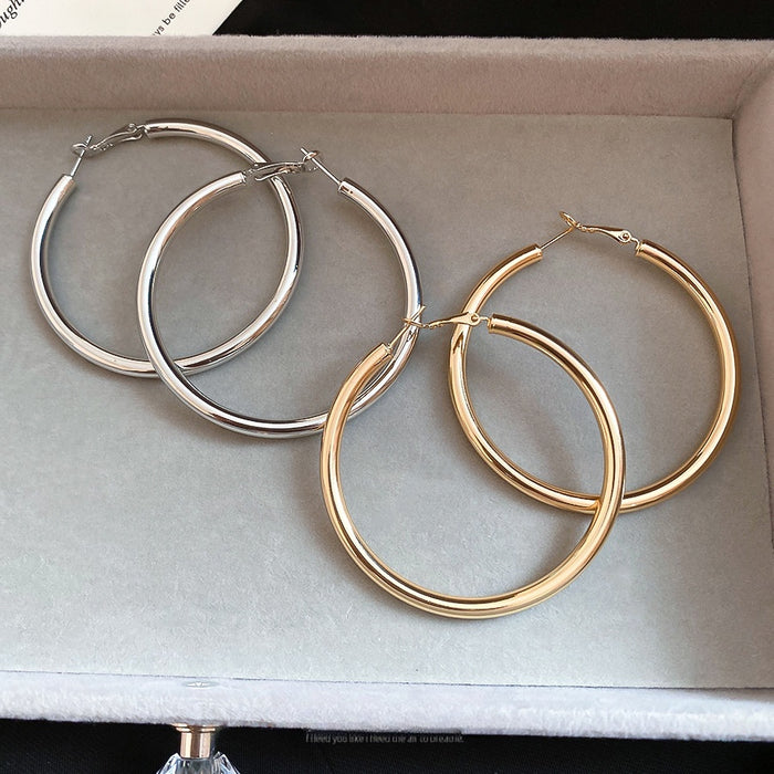 Minimalist Iron Geometric Round Hoop Earrings With Silver Pins For Women Light Luxury Style