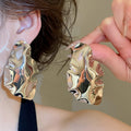 Vintage Irregular Crumpled Iron Metal Stud Earrings With Silver Pins For Women view 3