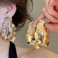 Vintage Irregular Crumpled Iron Metal Stud Earrings With Silver Pins For Women view 1