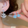 Korean Style Copper Zircon Fan Shaped Stud Earrings With Silver Posts Geometric Elegant Jewelry view 2