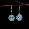 Vintage Ethnic Mandala Dreamcatcher Alloy Round Pendant Green Crystal Bead Long Dangle Earrings view 4