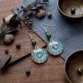 Vintage Ethnic Mandala Dreamcatcher Alloy Round Pendant Green Crystal Bead Long Dangle Earrings view 3