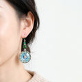 Vintage Ethnic Mandala Dreamcatcher Alloy Round Pendant Green Crystal Bead Long Dangle Earrings view 2