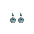 Vintage Ethnic Mandala Dreamcatcher Alloy Round Pendant Green Crystal Bead Long Dangle Earrings view 5