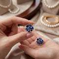 Luxury Elegant Hollow Square Blue Crystal Zircon Rhinestone Silver Needle Statement Stud Earrings view 3