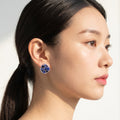 Luxury Elegant Hollow Square Blue Crystal Zircon Rhinestone Silver Needle Statement Stud Earrings view 2