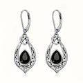Leaf Drop Earrings For Women, Hollow Black Stone Dangle Earrings With Dark Heart Design view 1