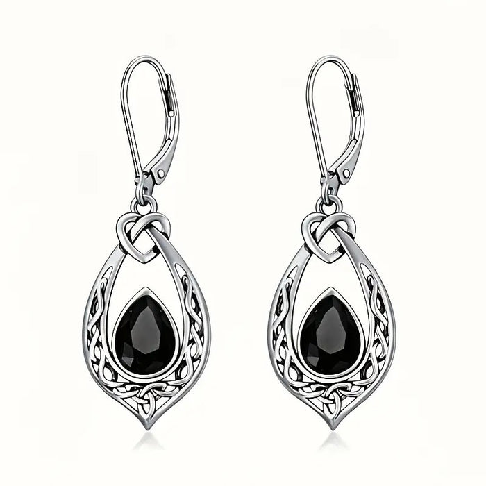 Leaf Drop Earrings For Women, Hollow Black Stone Dangle Earrings With Dark Heart Design