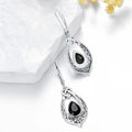 Leaf Drop Earrings For Women, Hollow Black Stone Dangle Earrings With Dark Heart Design view 3