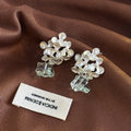 Vintage Ethnic Irregular Flower Alloy Stud Dangle With Clear Crystal Cube Charm Elegant Women's Earrings view 3