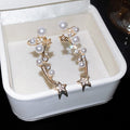 Light Luxury Star Zircon Faux Pearl Clip-on Earrings With Silver Needle Detail view 2