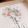 Sweet Bow Crystal Tassel Pearl Stud Drop Earrings Cute Princess Style Light Luxury Jewelry view 2