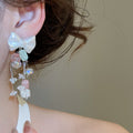 Sweet Bow Crystal Tassel Pearl Stud Drop Earrings Cute Princess Style Light Luxury Jewelry view 3