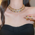 Vintage Resin Oval Rhinestone Necklace And Stud Earrings Jewelry Set For Elegant Dresses view 4