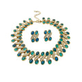 Vintage Resin Oval Rhinestone Necklace And Stud Earrings Jewelry Set For Elegant Dresses view 5