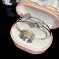 18K Gold Plated Copper Zircon Flower Butterfly Bracelet Ring Jewelry Set For Women view 3