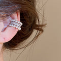 Sparkling Zircon Faux Pearl Geometric Round Clip-on Earrings For Women No Piercing Luxury Style view 3