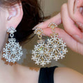 French Vintage Silver Post Zircon Snowflake Faux Pearl Stud Earrings Elegant Luxury Jewelry view 2
