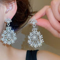 French Vintage Silver Post Zircon Snowflake Faux Pearl Stud Earrings Elegant Luxury Jewelry view 4
