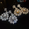 French Vintage Silver Post Zircon Snowflake Faux Pearl Stud Earrings Elegant Luxury Jewelry view 3