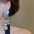 Sparkling Alloy Rhinestone Oval Teardrop Tassel Clip-on Earrings For Women view 3