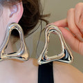 Vintage European Style Smooth Hollow Triangle Iron Metal Stud Earrings With Silver Pins view 3