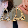 Vintage European Style Smooth Hollow Triangle Iron Metal Stud Earrings With Silver Pins view 1