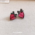 2026 New Copper Stud Earrings With Sparkling Zircon Bow Heart Design, Sweet Cool Vintage Style view 3