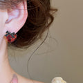 2026 New Copper Stud Earrings With Sparkling Zircon Bow Heart Design, Sweet Cool Vintage Style view 4