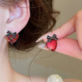 2026 New Copper Stud Earrings With Sparkling Zircon Bow Heart Design, Sweet Cool Vintage Style view 2