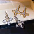 18K Gold Plated Copper Sparkling Zircon Flower Huggie Earrings Luxury Court Style view 3