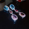 Light Luxury Copper Oval Waterdrop Zircon Stud Earrings With Silver Pins For Evening Dress view 2