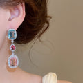 Light Luxury Copper Oval Waterdrop Zircon Stud Earrings With Silver Pins For Evening Dress view 3