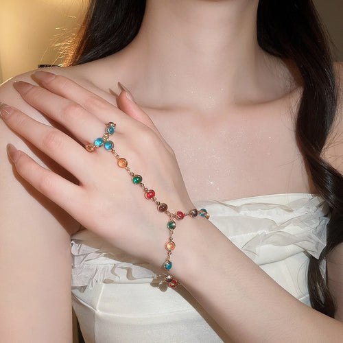 Artificial Crystal Heart Ring Bracelet Bangle For Women Sweet Dopamine Light Luxury OL Hand Jewelry