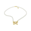 18K Gold Plated Zircon Bow Pendant Imitation Pearl Necklace Sweet Princess Style Collarbone Chain view 5