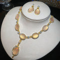 Alloy Oval Cat Eye Stone Rhinestone Pendant Necklace And Stud Earrings Jewelry Set Court Style view 1