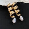 2026 New Vintage Irregular Twisted Pearl Metal Geometric Stud Earrings For Women view 4
