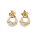 French Vintage Round Resin Metal Flower Stud Earrings For Women, Elegant Iron Geometric Jewelry view 5