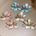 18K Gold Plated Acetate Flower Pearl Zircon Stud Earrings With Silver Pins For Women view 3
