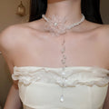 Sweet Floral Chiffon Flower Faux Pearl Beaded Choker Necklace For Women Pastoral Light Luxury Style view 3