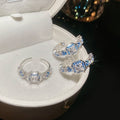 Light Luxury Copper Zircon Square Jewelry Set With C-Shaped Open Ring And Stud Earrings view 2