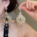 Copper Hollow Fan Crystal Tassel Drop Earrings Bohemian Ethnic Water Drop Ear Jewelry view 3
