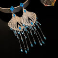 Copper Hollow Fan Crystal Tassel Drop Earrings Bohemian Ethnic Water Drop Ear Jewelry view 4