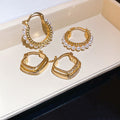 French Chic Round Beaded Faux Pearl Zircon Ear Cuff Earrings, Elegant Luxe Geometric Full Rhinestone Style view 4
