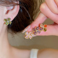 18K Gold Plated Copper Zircon Flower Stud Earrings With Silver Posts For Women view 2
