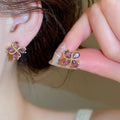 18K Gold Plated Copper Zircon Flower Stud Earrings With Silver Posts For Women view 4